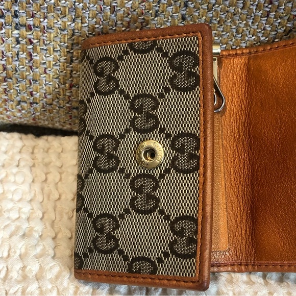 Auth GUCCI GG Monogram Canvas Burned Orange Leather Trifold Key Card Holder - Picture 7 of 16